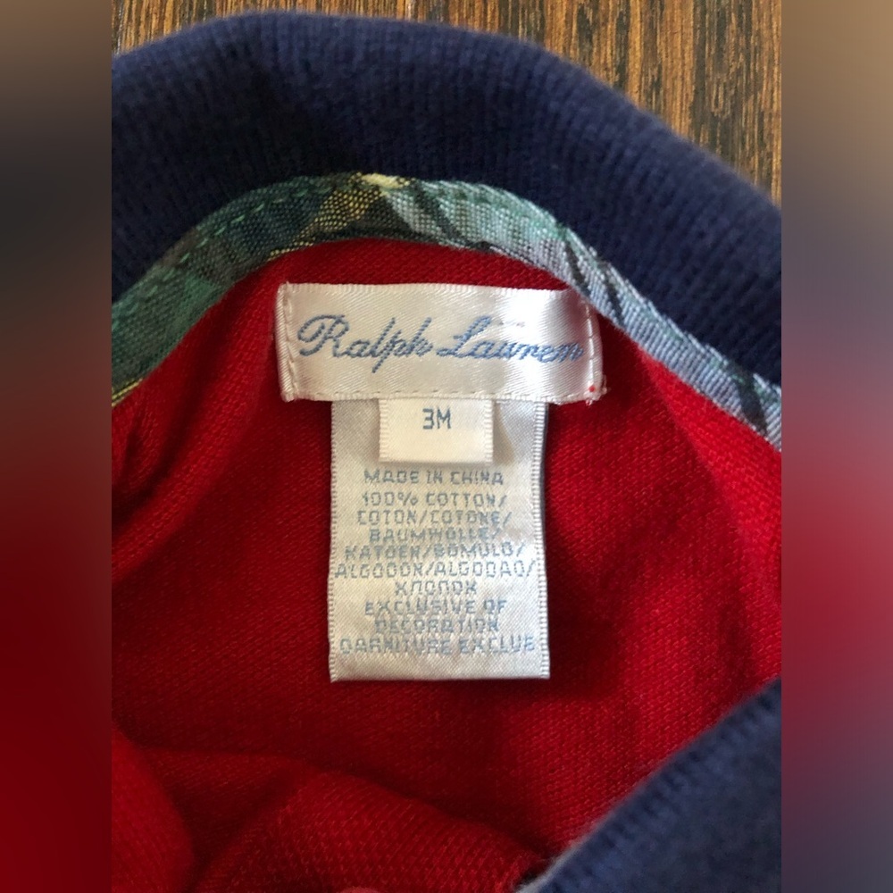 Ralph Lauren Boys 3M Red/Blue Polo Collared Short-Sleeved Romper w/Embroidery - Picture 5 of 10